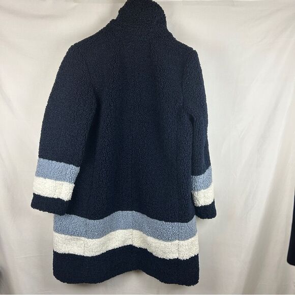 J. CREW Ariana Colorblock Sherpa Teddy Coat striped navy snap button XL AQ410 - Picture 11 of 11
